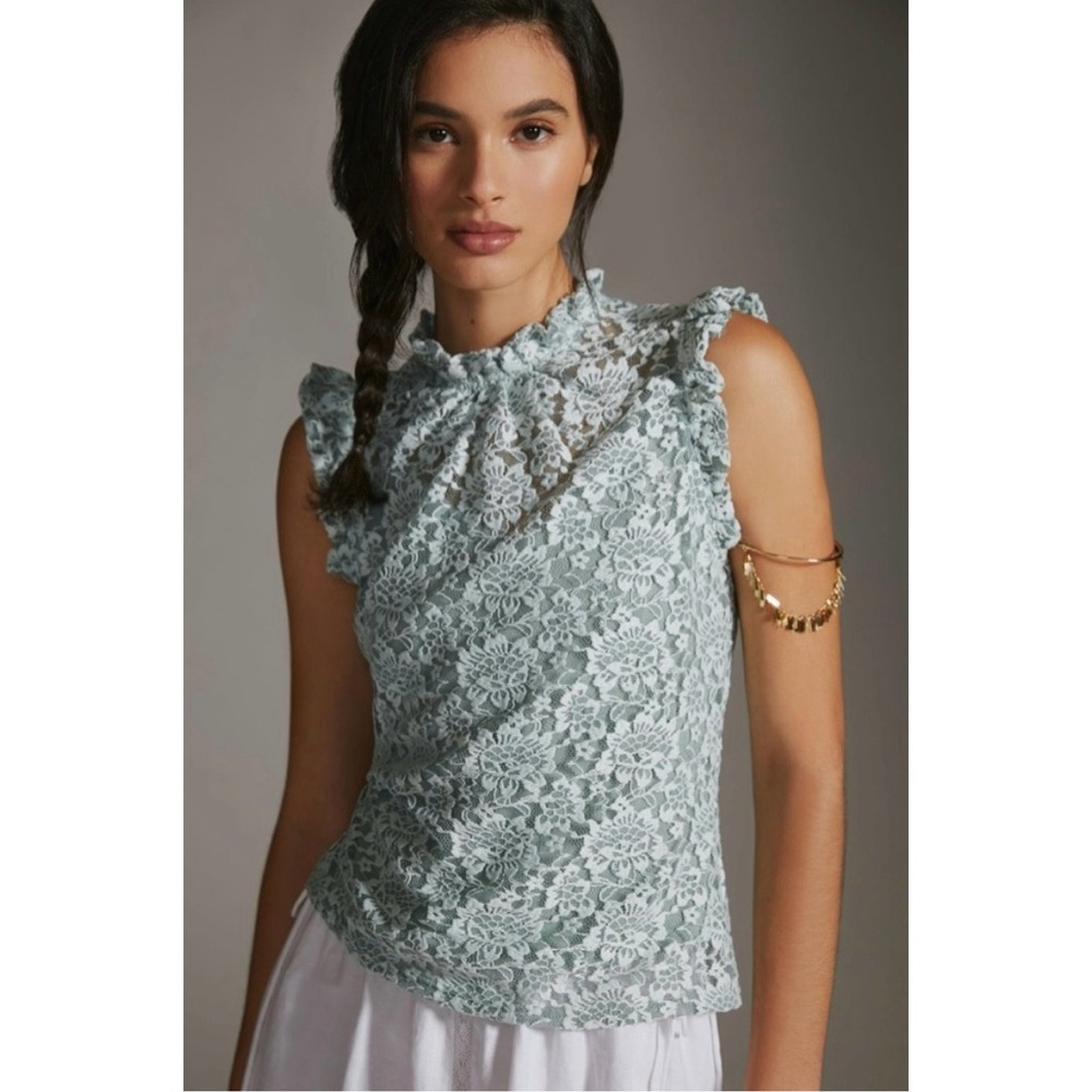 Anthropologie Dolan Ruffled Lace‎ Sleeveless Tank Top in Light Blue